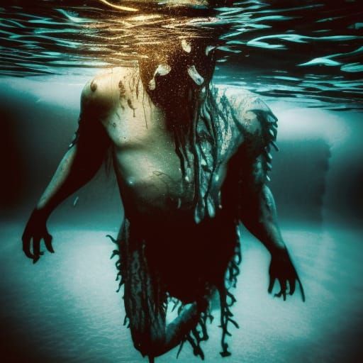 Creepy Humanoid Sea Monster in Murky Depths