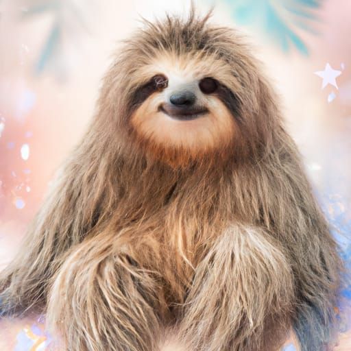 CUTE AND ADORABLE CARTOON FLUFFY SLOTH, FANTASY, GLITTER, DREAMLIKE, SURREALISM, SUPER CUTE, Anna Dittmann minimalist ph...