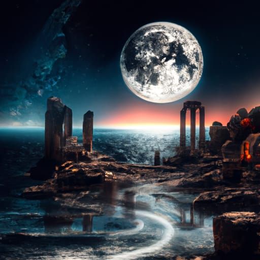 Roman Temple Ruins on Mountain at Night