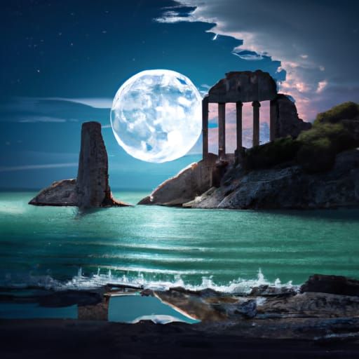 Roman Temple Ruins on Mountain at Night