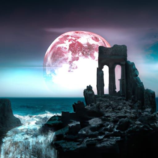 Roman Temple Ruins on Mountain at Night