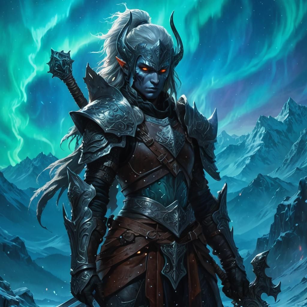 Drow Warrior in Winter Landscape: Digital Art