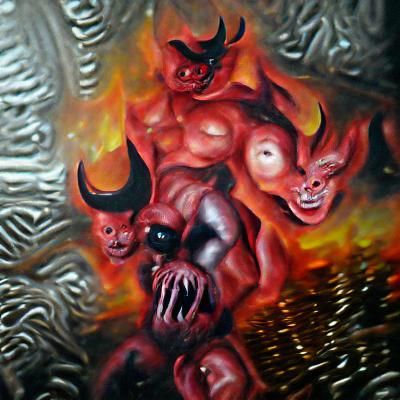 Menacing Demon Emerges in Hellish Oil Painting