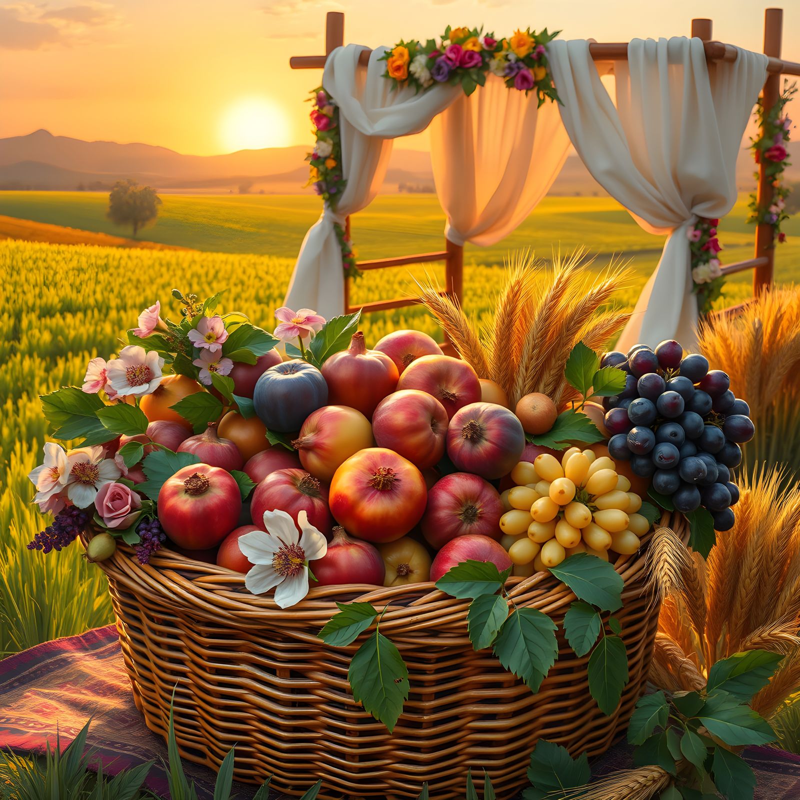 Abundant First Fruits Harvest in Hyperrealistic Style