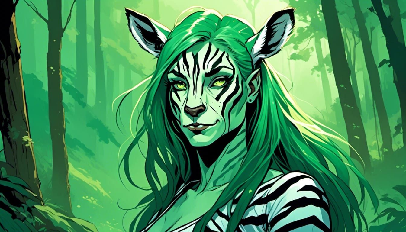 Zebra Striped Extraterrestrial Princess in Forest