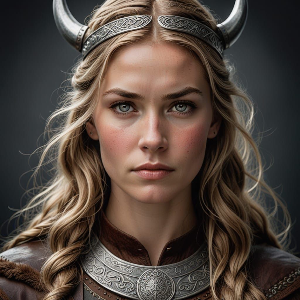 Viking Shield Maiden Portrait in Traditional Style