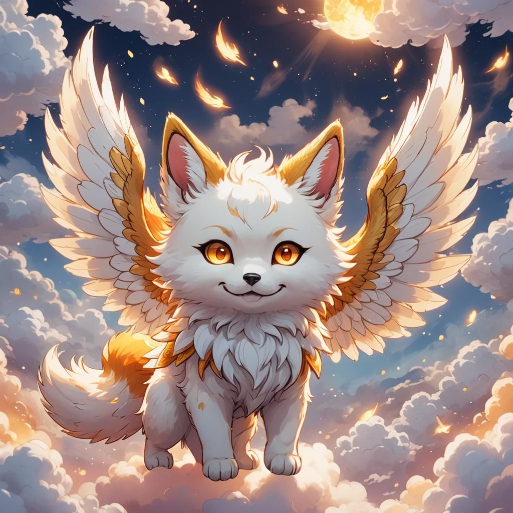 Anime Chibi Kitsune with Angelic Wings
