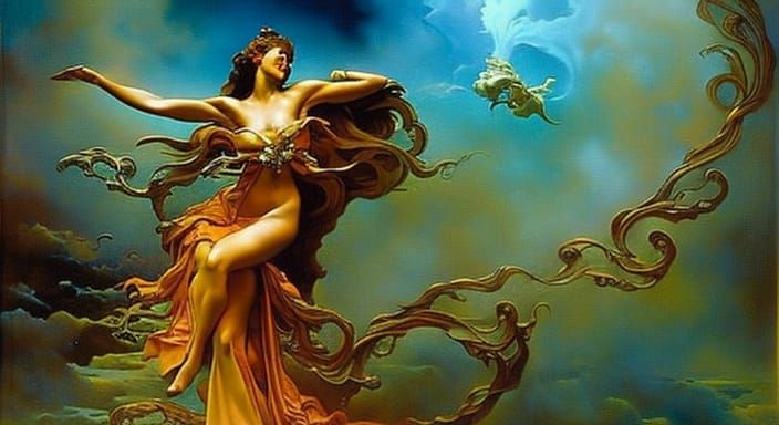 Cosmic Surreal Fantasy Art Nouveau Masterpiece