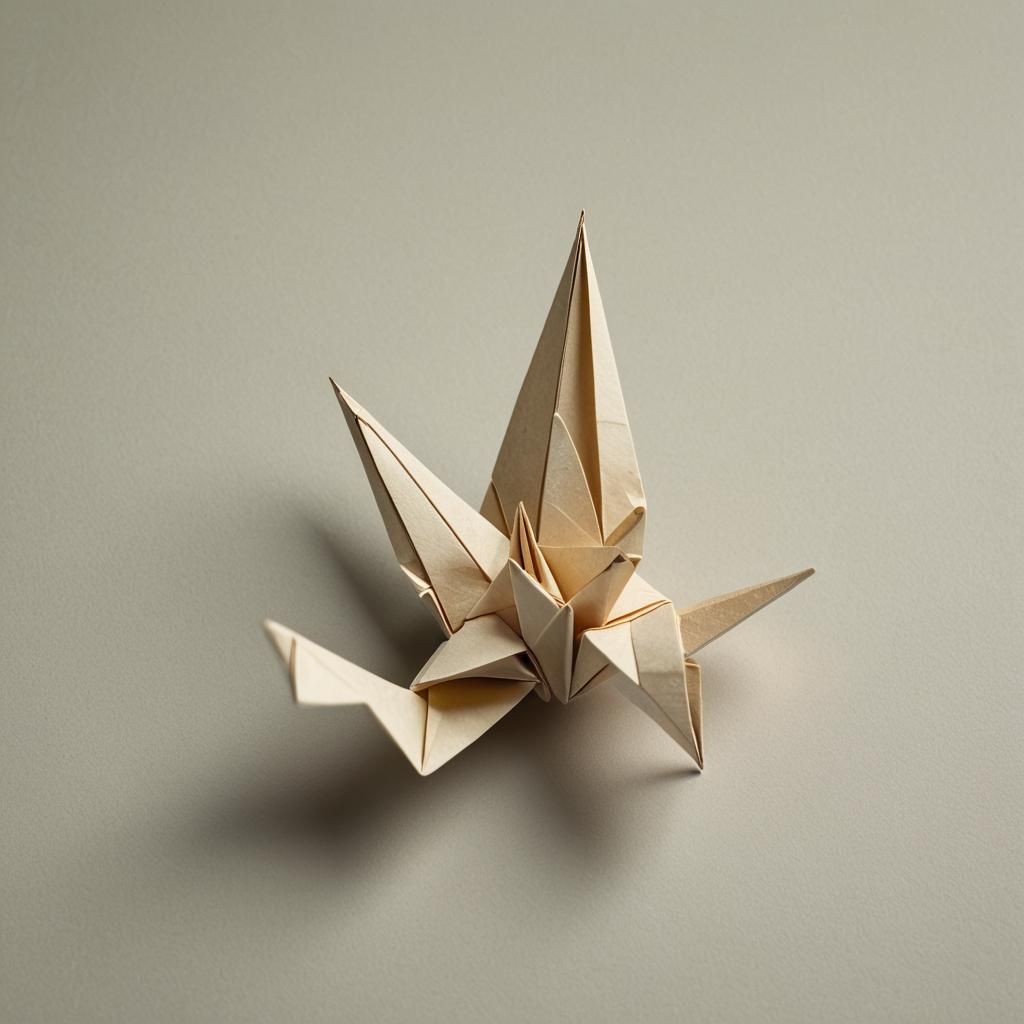 Delicate Origami Crane Papercraft in Soft Focus