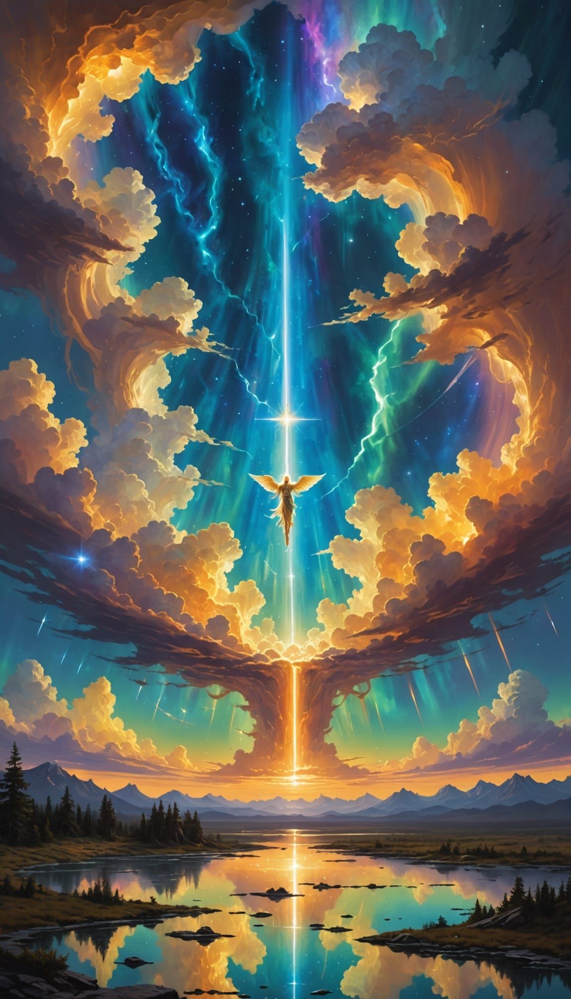 Angelic Beings in Vast Heavenly Sky