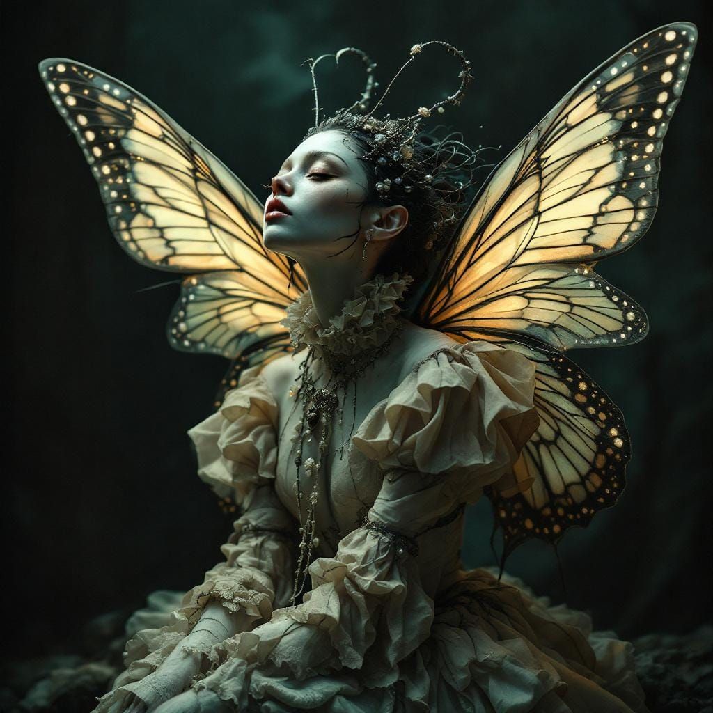 Ethereal Butterfly Creature in Yoshitaka Amano Style