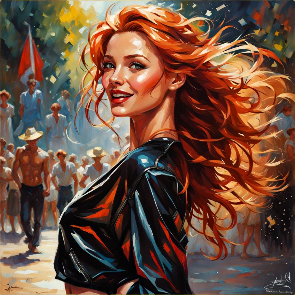 Joyful Tatar Girl Portrait in Splash Art Style