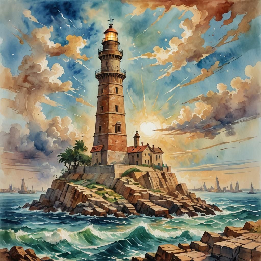 Great Lighthouse of Alexandria in Gouache Style