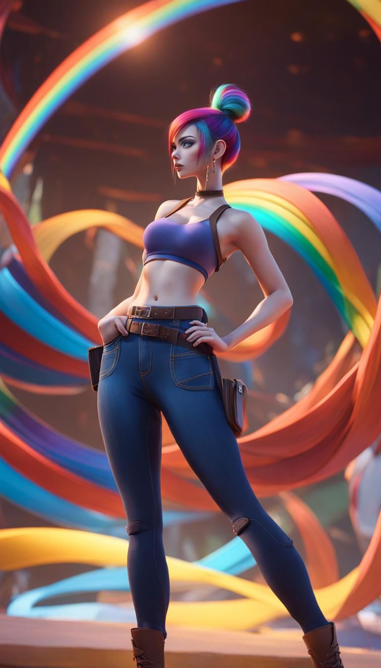 Woman with Rainbow Hair in 3D Digital Art