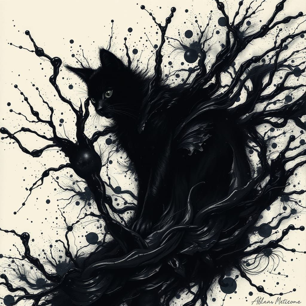 Ink Cat in Digital Matte Painting Style