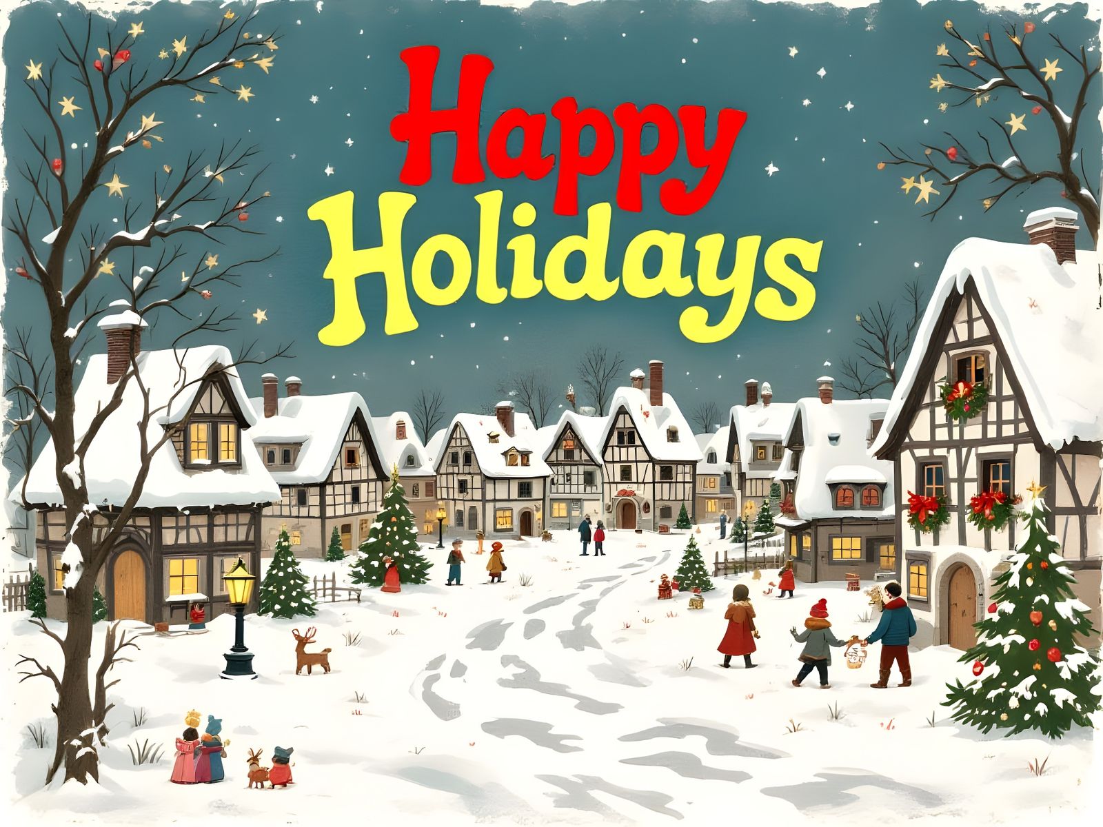 Vintage Holiday Postcard in 70s Style