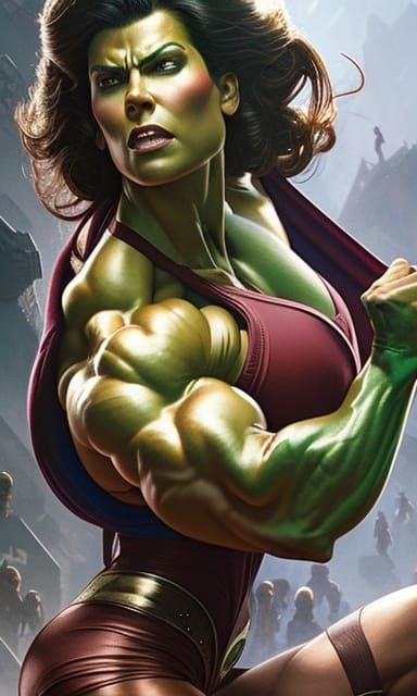 Heroic She-Hulk Portrait in Digital Art Style