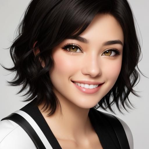 Smiling Teen Girl Portrait with Short Black Hair