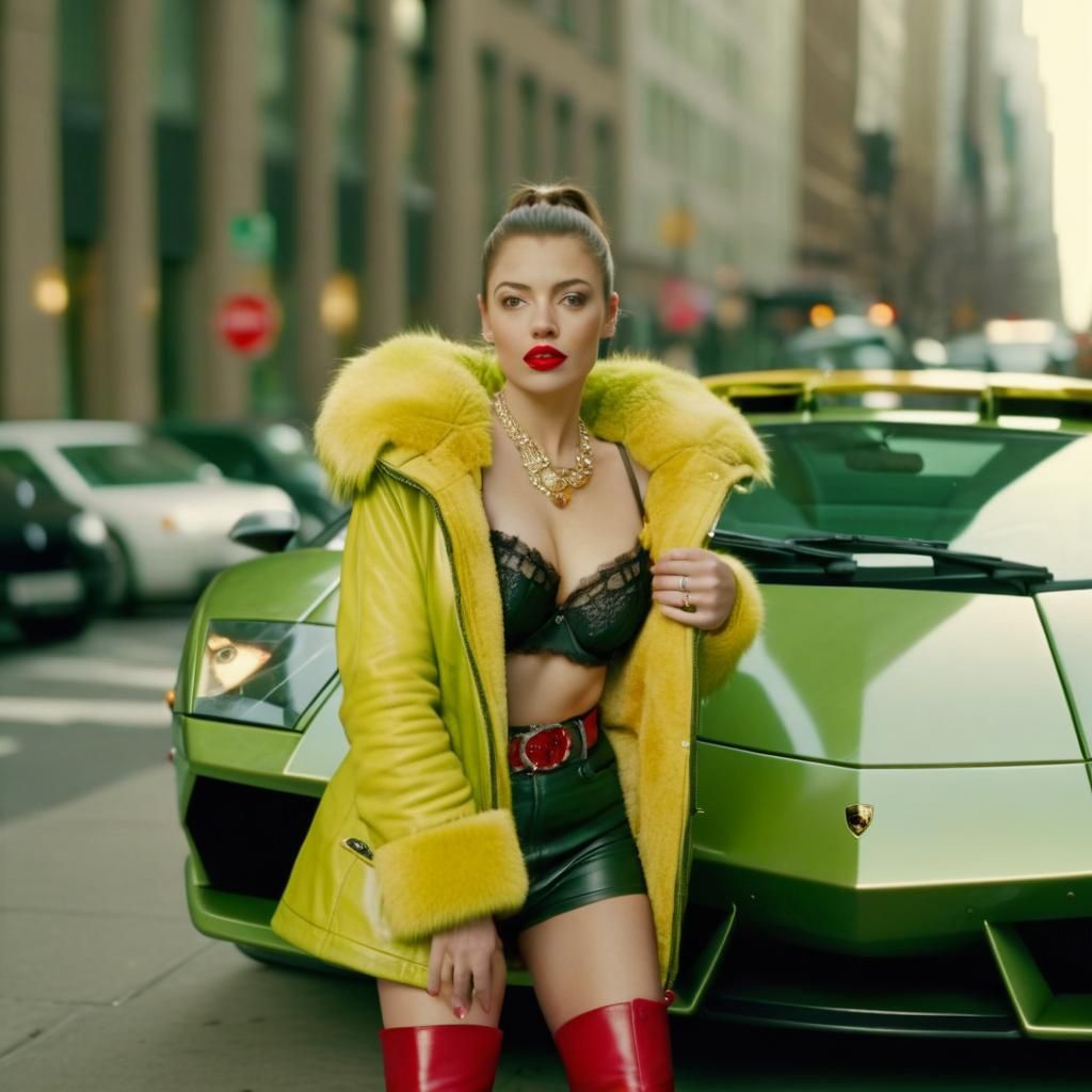 Supermodel Leaning on Lamborghini: 90s Fashion Photography