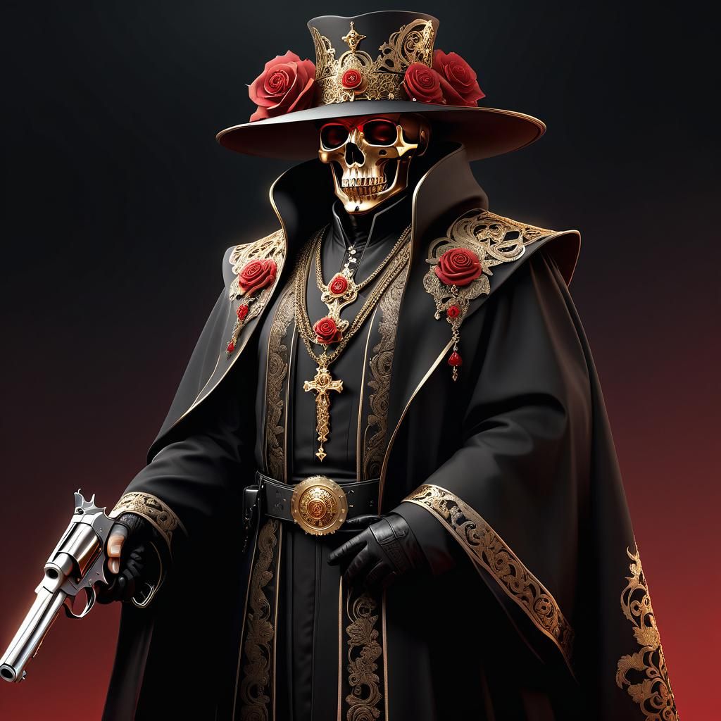 Steampunk Priest with Revolver in Dark Fantasy Style