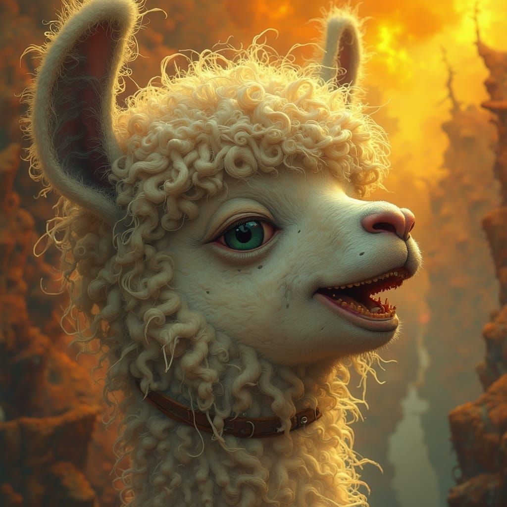 Laughing Alpaca in Dreamlike Digital Illustration
