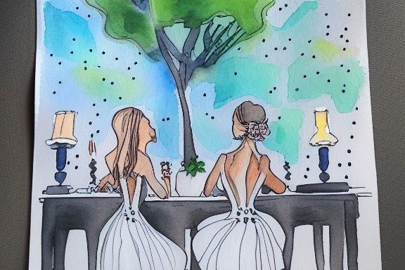 Elegant Party Scene in Watercolor and Ink