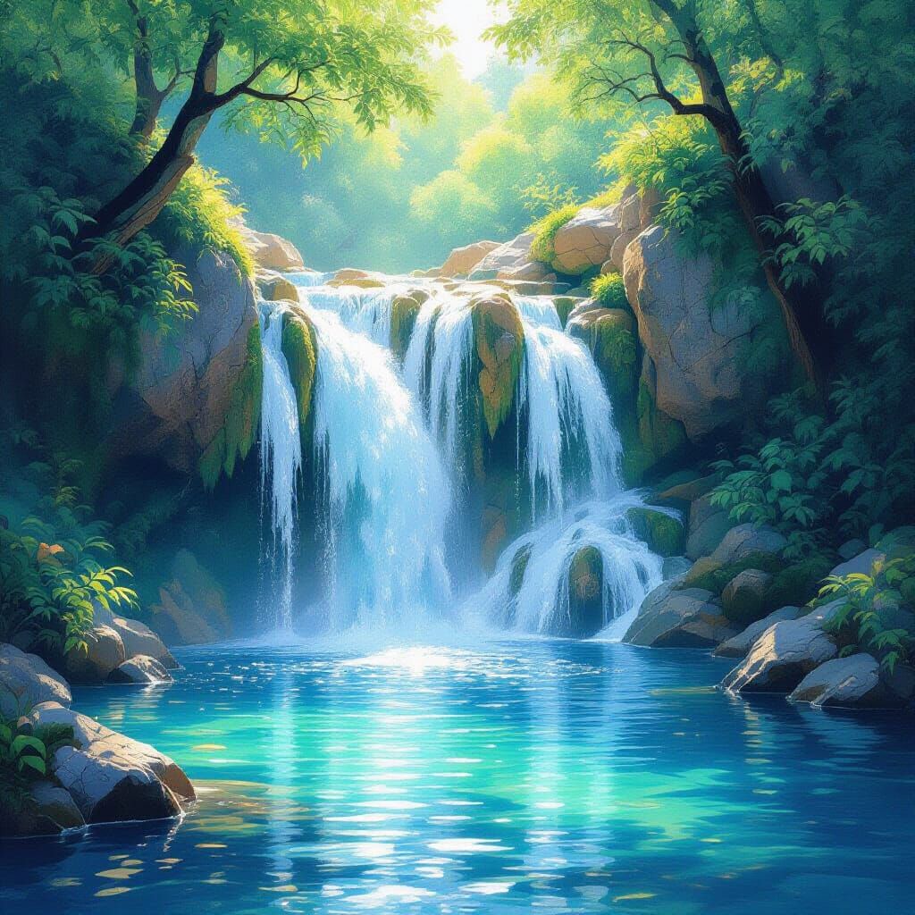 Crystal Waterfall in Pastel Colors: Realistic Style