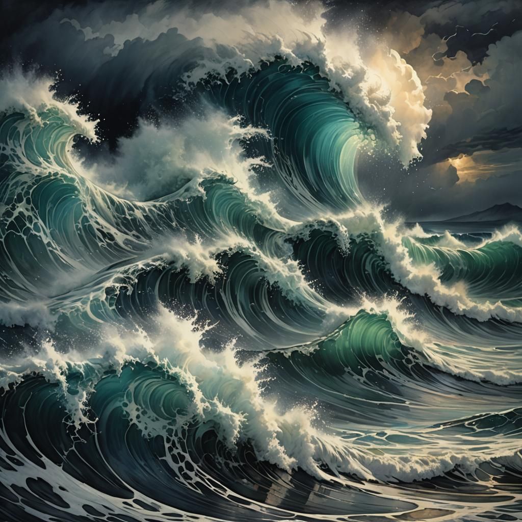 Epic Sea Storm Wave in Hyperdetailed Fantasy Art