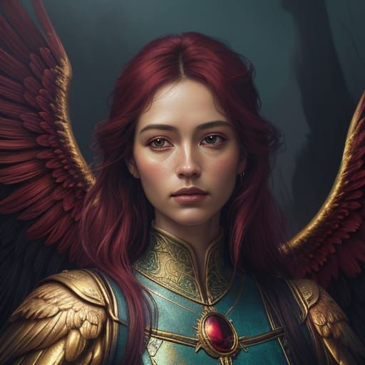 Angel with Gold Light and Teal Wings in Oil Painting Style