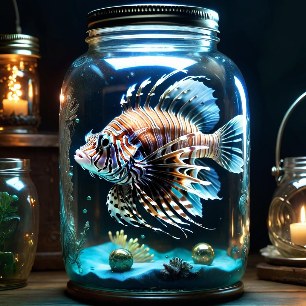 Lionfish in Antique Jar, Anime Style