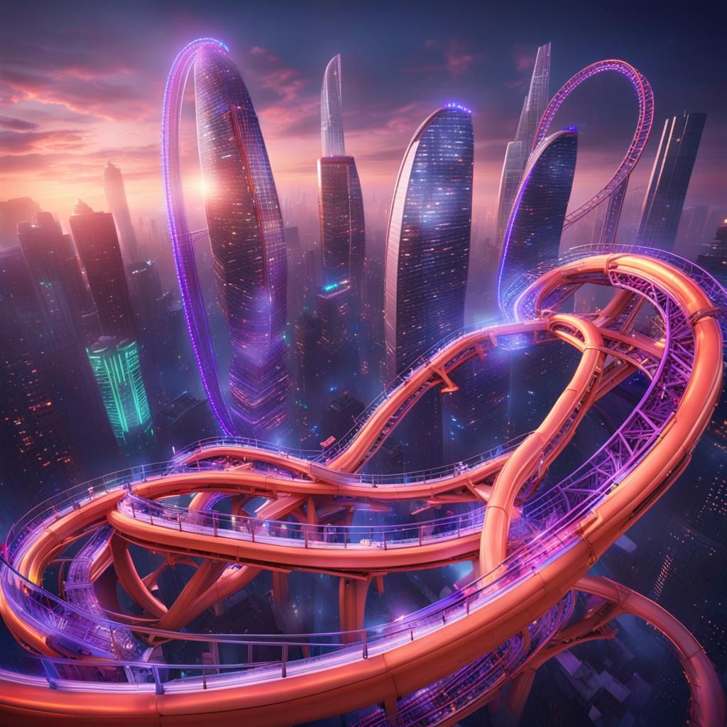 Futuristic Roller Coaster Reaching Zero Gravity, 8K