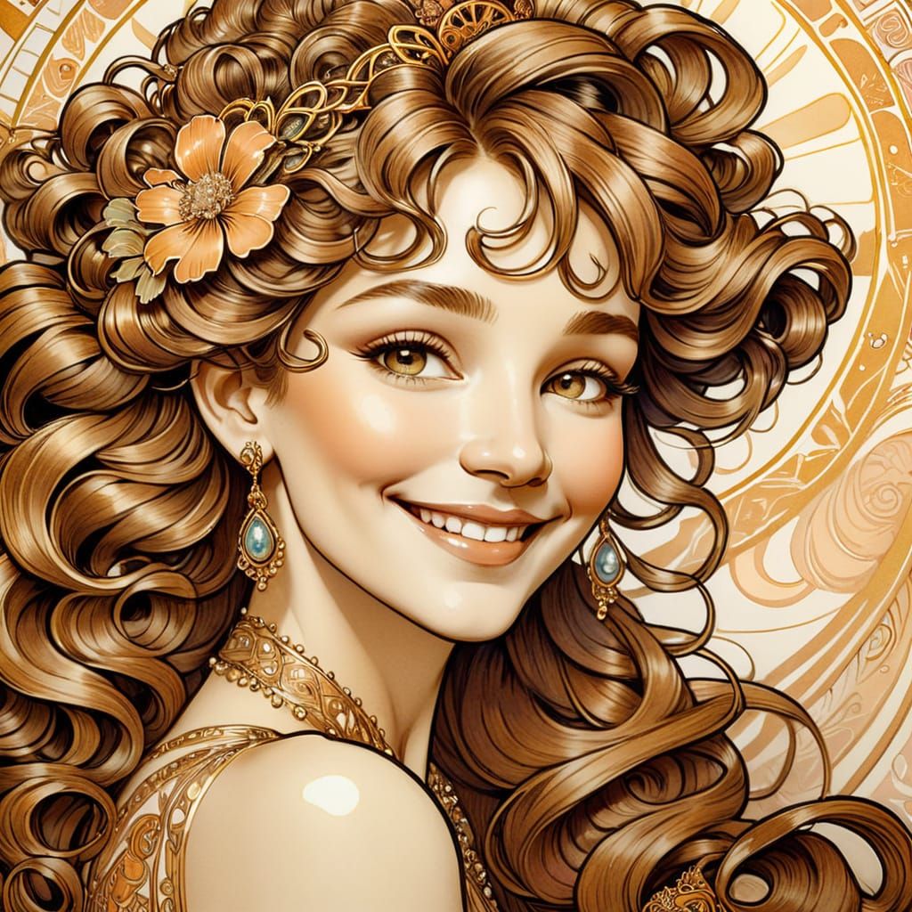 Elegant Art Nouveau Portrait of a Smiling Woman