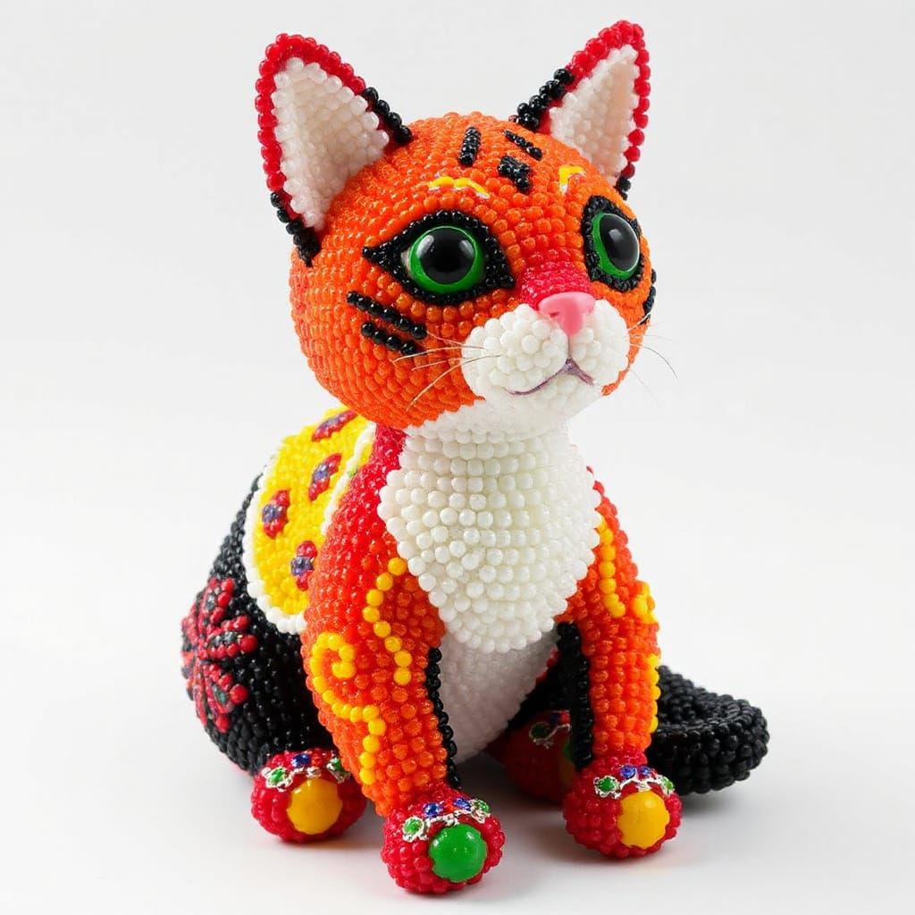 Colorful Beaded Cat Sculpture
