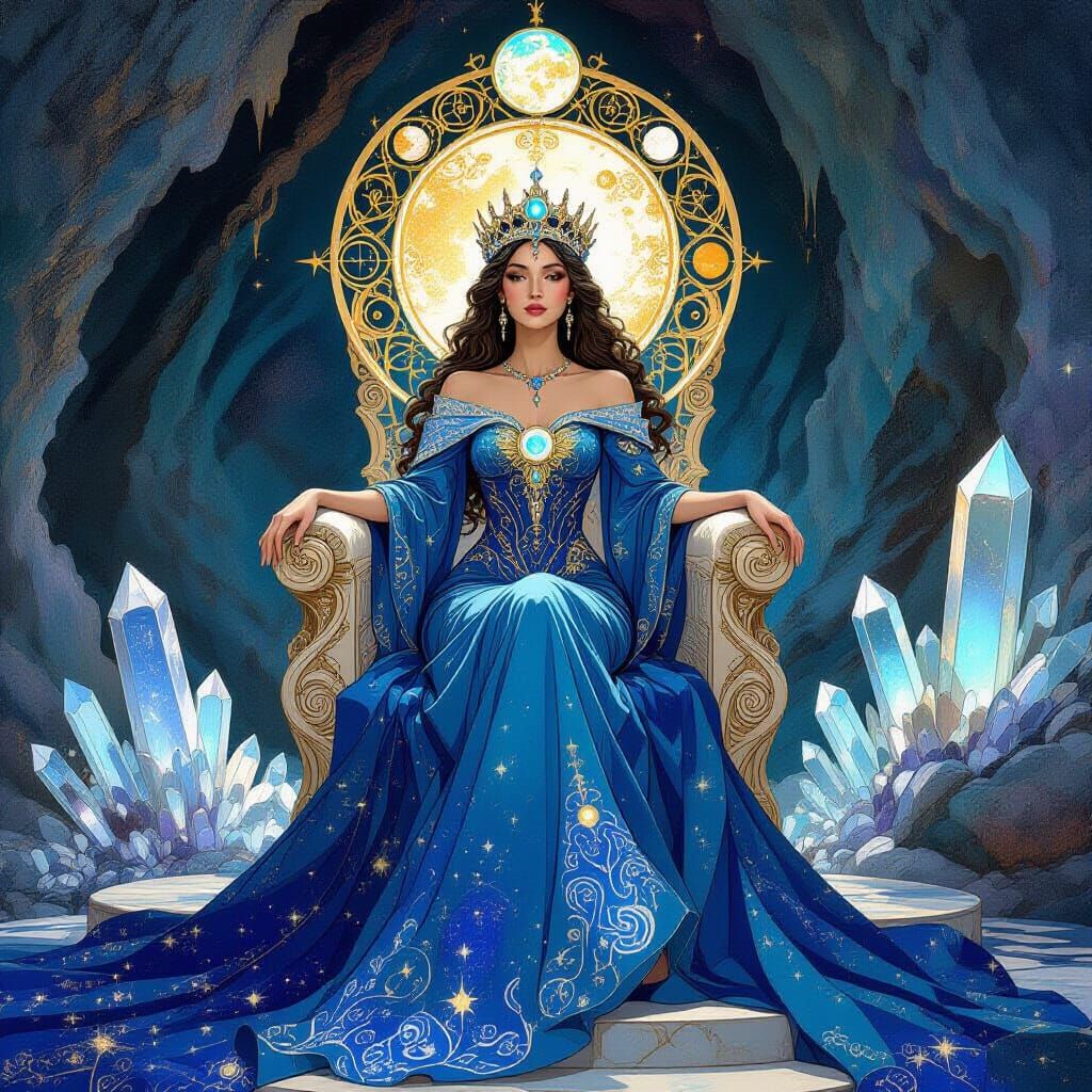 Celestial Queen on Geode Throne: Art Nouveau