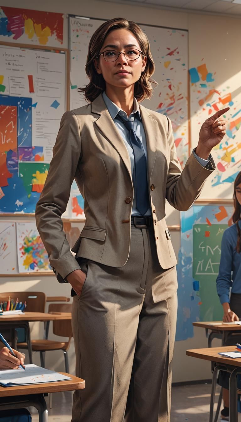 Female Teacher Standing in Classroom: Hyperrealistic Splash ...