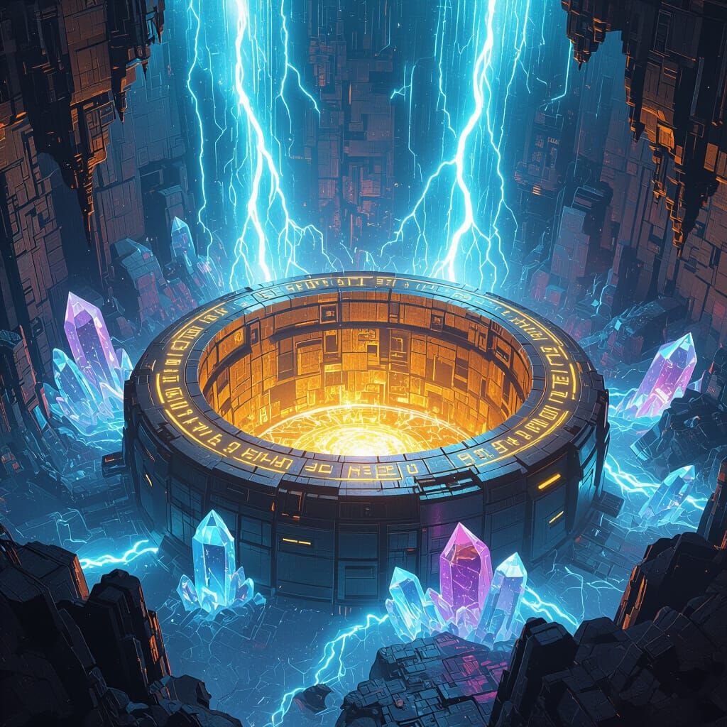 Cybertronian Wellspring Radiates Energy in Cyberpunk Style