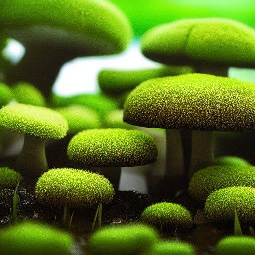 Floating Moss Mushrooms in Hyperrealistic Concept Art