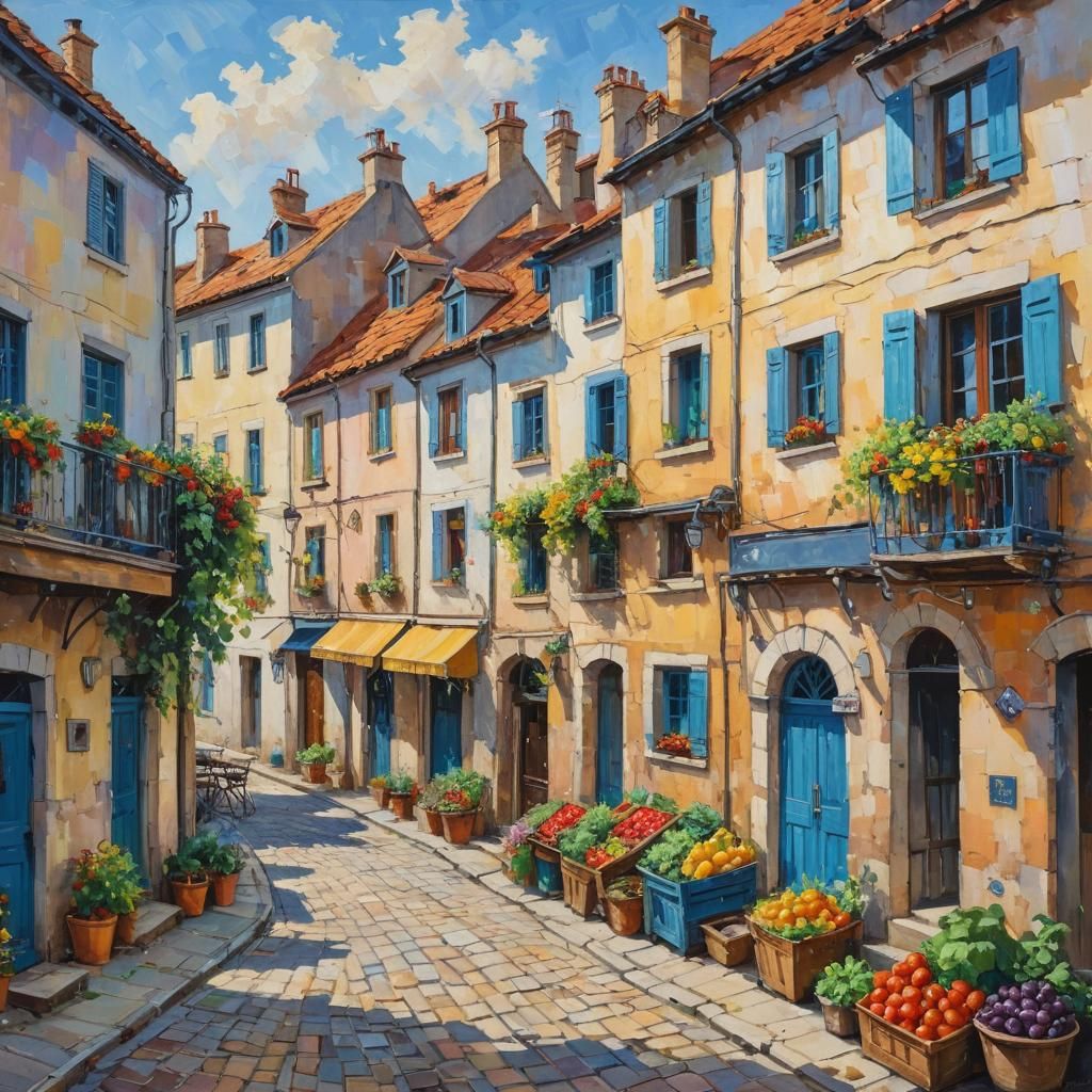 Charming European Village Street Scene