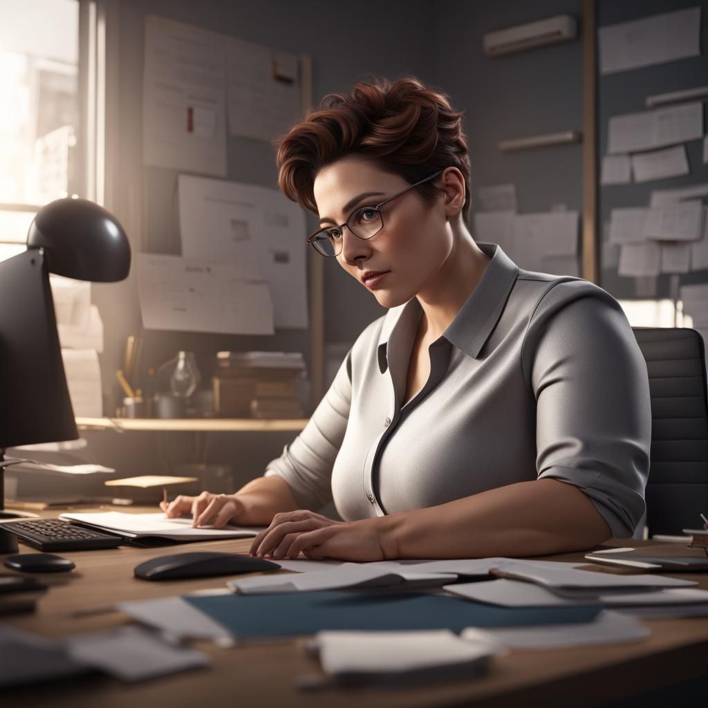 Plus Size Woman Working in Detailed Fantasy Art