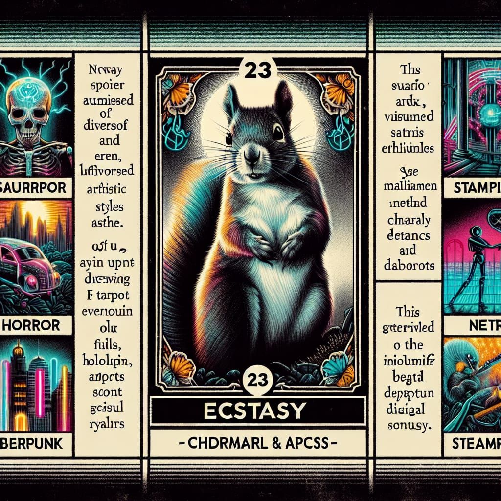 Ecstasy Squirrel Tarot Card in Cyberpunk Steampunk Style
