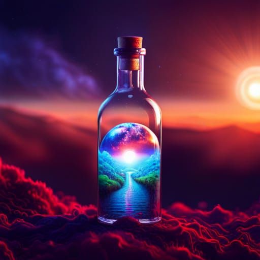 House in a Bottle: Cosmic Synthwave Art