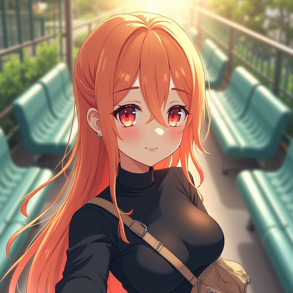 Anime Goddess Basks in Serene Sunset Glow