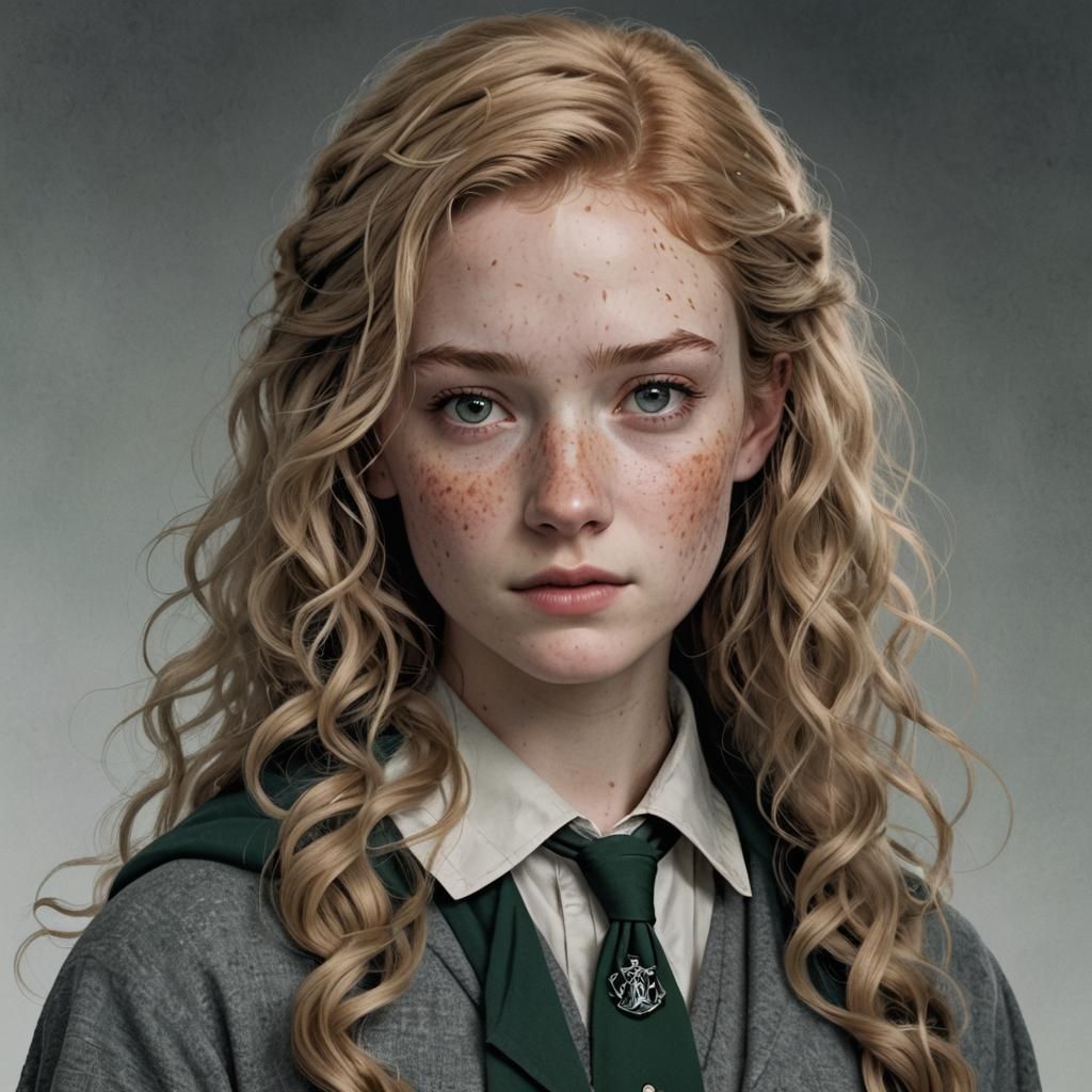 Teenage Slytherin Witch at Hogwarts with Wand