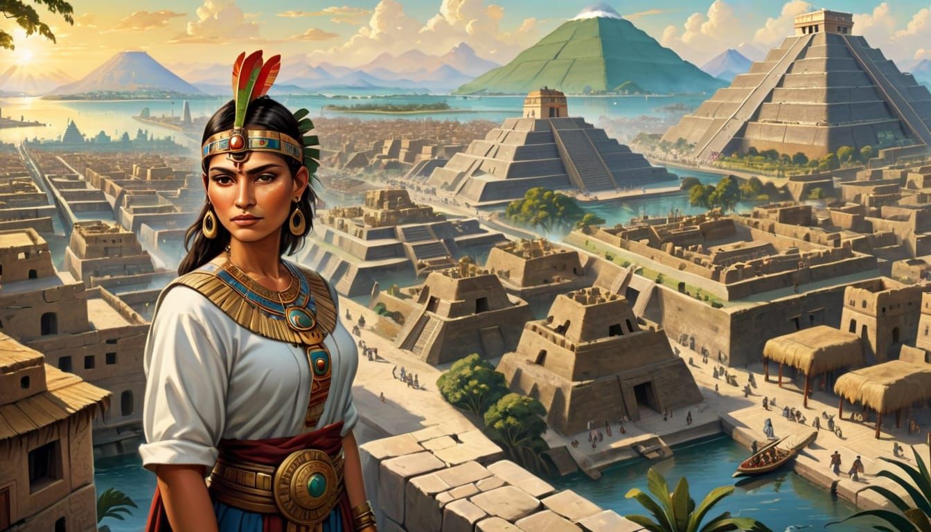 Tenochtitlan-Style Cityscape Character Portrait