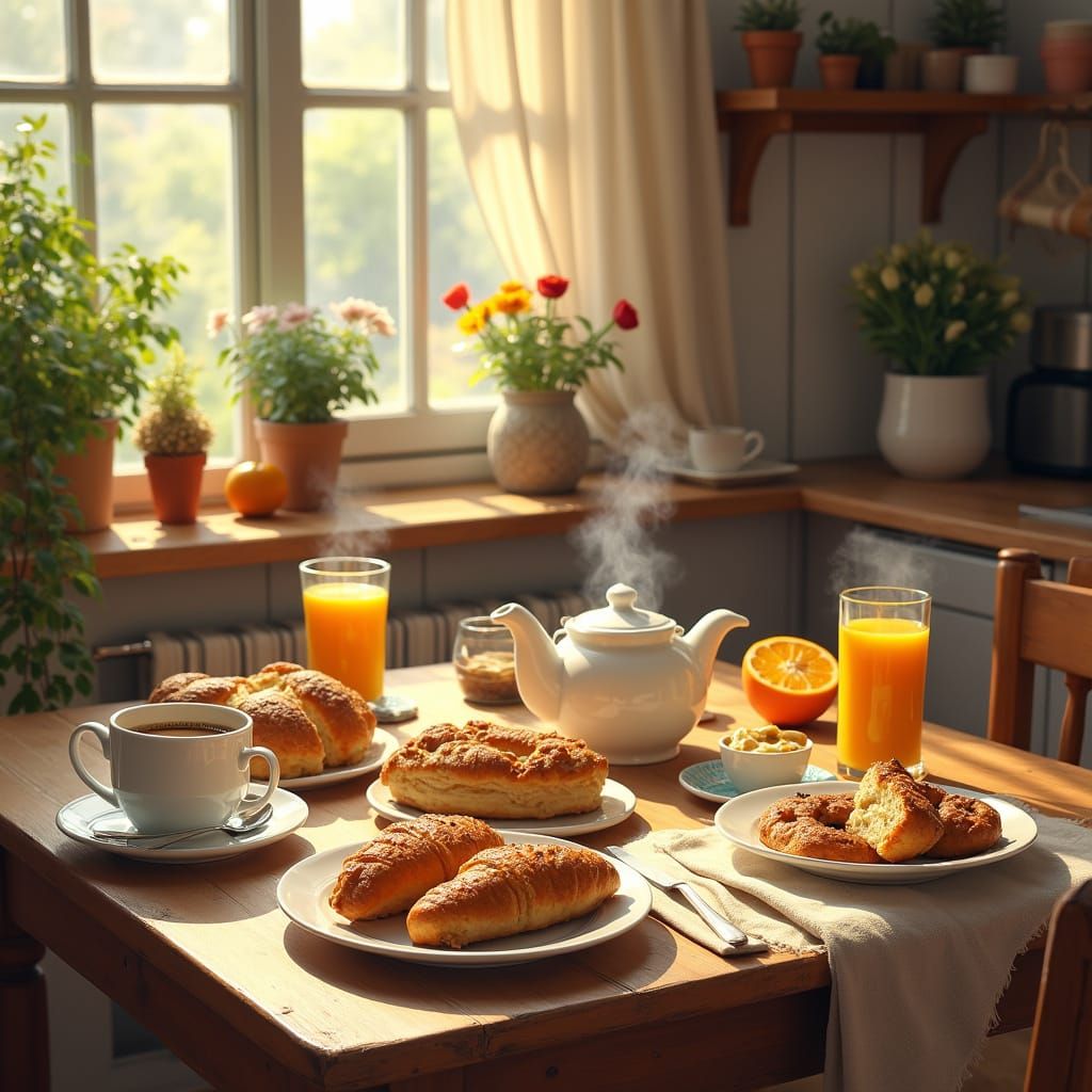 Cozy Breakfast Scene in Impressionist Style