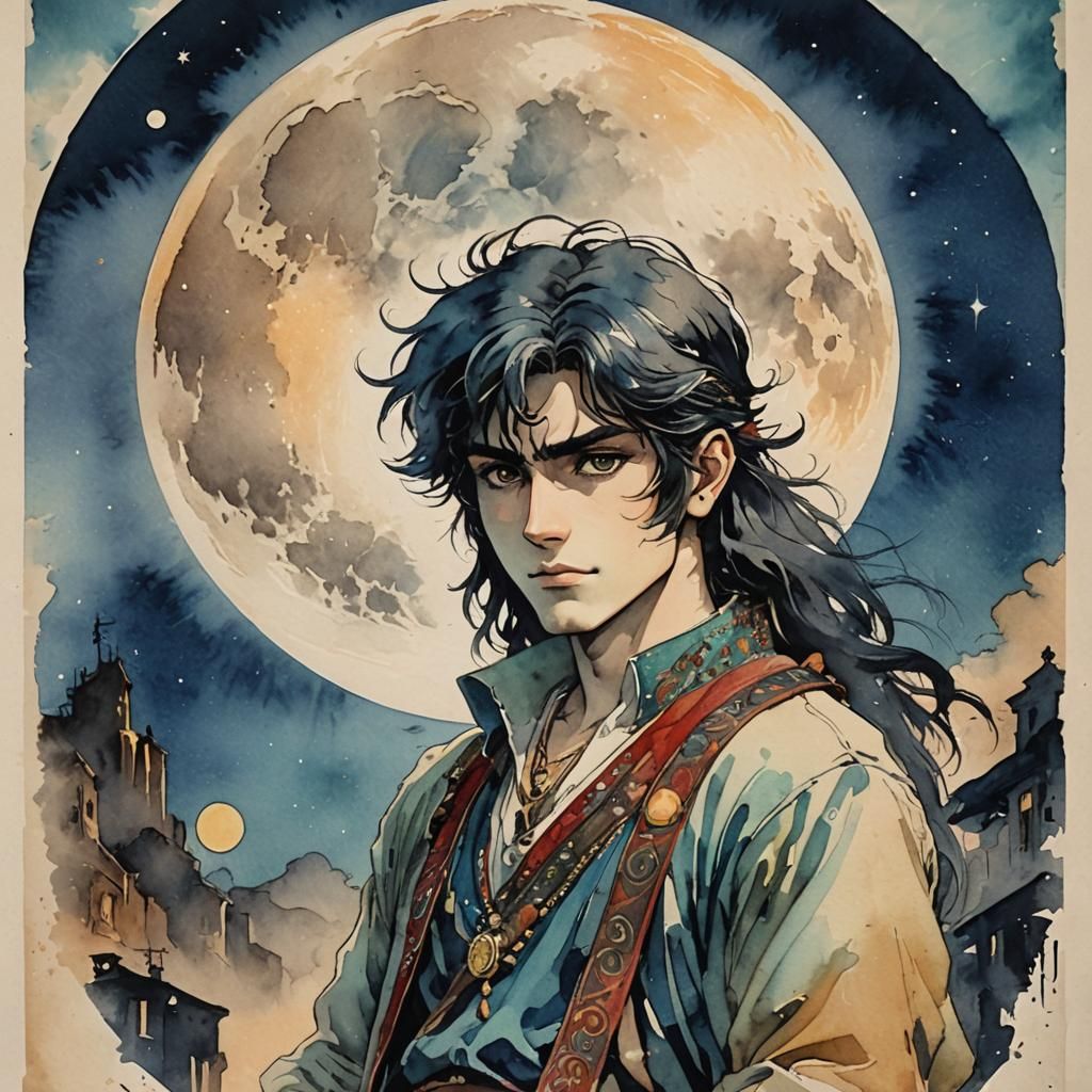 Electric Watercolor Anime Fairy Under the Moon