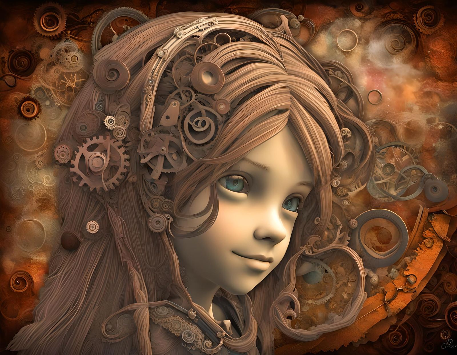 Surreal Clockwork Woman with Dreamlike Memories