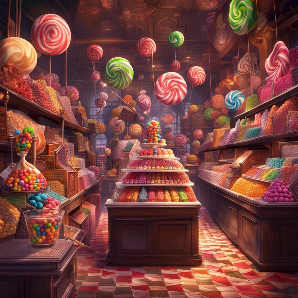 Fantastical Candy Shop with Intricate Details