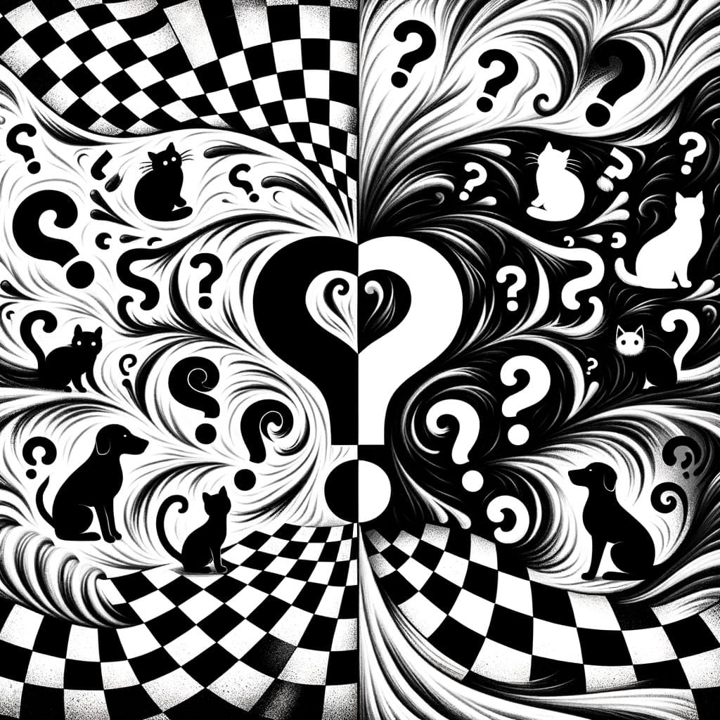 Choices in Harmony: Abstract Black and White with Feline Can...
