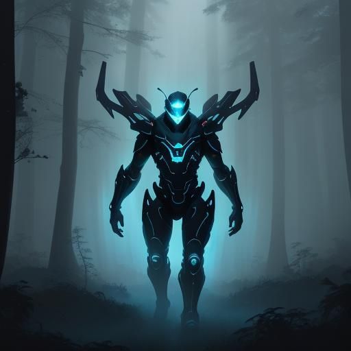 Bioluminescent Sci-Fi Beetle in Misty Forest